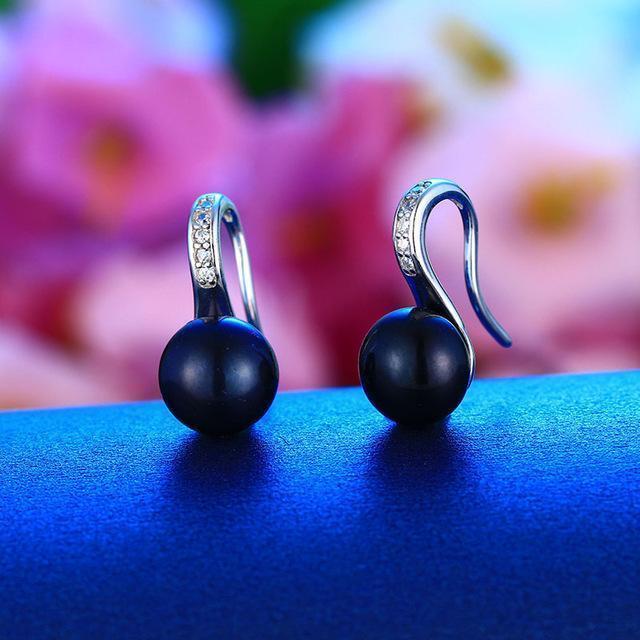 Women 925 Sterling Silver Genuine Natural Freshwater Pearl Drop Earrings-black-JadeMoghul Inc.