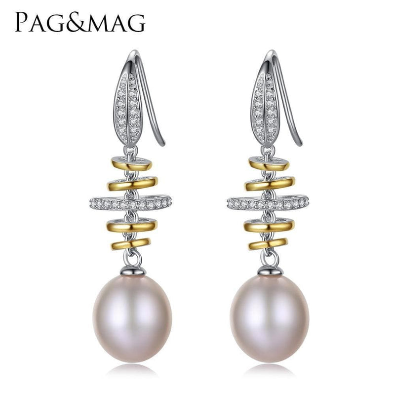 Women .925 Sterling Silver Geometric Design Fresh Water Pearl Drop Earrings-White-JadeMoghul Inc.