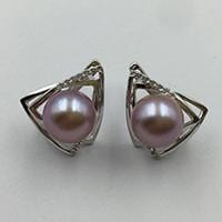 Women 925 Sterling Silver Geometric Design Natural Freshwater Pearls Earrings-Natural purple pearl-JadeMoghul Inc.