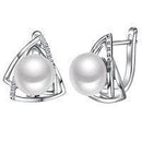 Women 925 Sterling Silver Geometric Design Natural Freshwater Pearls Earrings-Natural white pearls-JadeMoghul Inc.