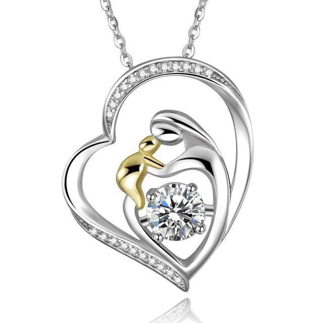 Women 925 Sterling Silver Mother's Love Heart Pendant And Chain--JadeMoghul Inc.