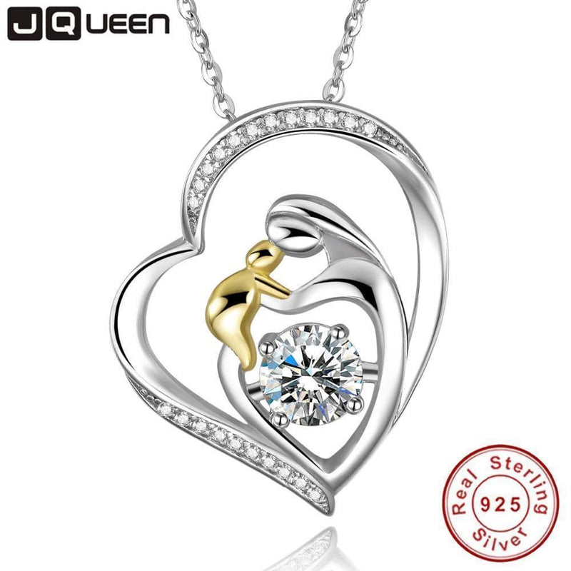 Women 925 Sterling Silver Mother's Love Heart Pendant And Chain--JadeMoghul Inc.