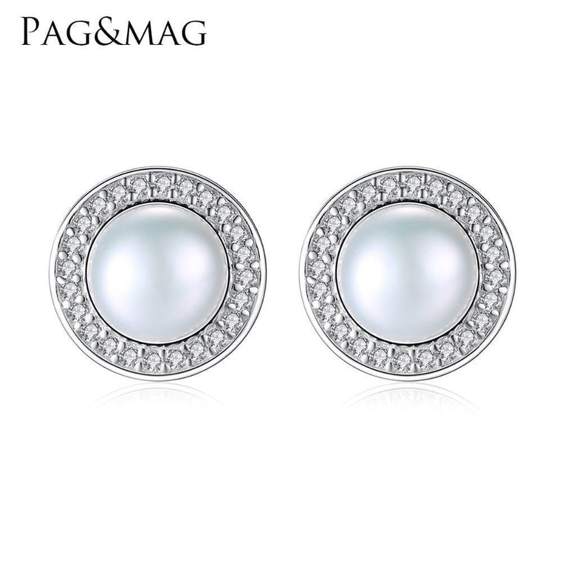 Women 925 Sterling Silver Natural Pearl Stud Earrings With Zircon-White-JadeMoghul Inc.