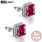 Women  .925 Sterling Silver Stud Earrings With 3 CT Ruby Setting