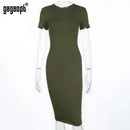 Women 95% Cotton Knee-Length Skinny Office Dress-Army Green-L-JadeMoghul Inc.
