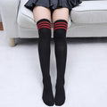 Women Above Knee Length Solid / Striped Stockings/ Socks-Stripe Red-JadeMoghul Inc.