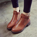 Women Ankle Buckle Strap Comfy Boots-A19 Brown-4-JadeMoghul Inc.