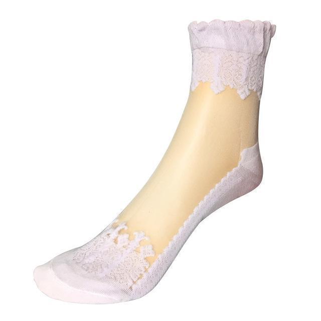 Women Ankle Length Sheer Net Socks With Lace Detailing-Black-JadeMoghul Inc.