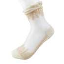 Women Ankle Length Sheer Net Socks With Lace Detailing-Khaki-JadeMoghul Inc.
