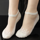 Women Ankle Length Sheer Net Socks With Lace Detailing-white DM-JadeMoghul Inc.
