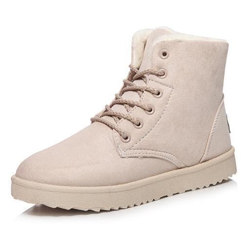 Women Ankle Length Suede Boots With Soft Fur Lining-beige-4.5-JadeMoghul Inc.