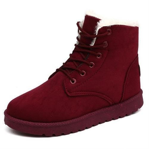 Women Ankle Length Suede Boots With Soft Fur Lining-wine red-4.5-JadeMoghul Inc.