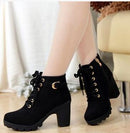 Women Ankle Length Winter Boots With Lace And Buckle Detailing-Black-4-JadeMoghul Inc.