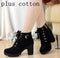 Women Ankle Length Winter Boots With Lace And Buckle Detailing-black plus cotton-4-JadeMoghul Inc.