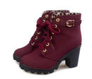 Women Ankle Length Winter Boots With Lace And Buckle Detailing-Red-4-JadeMoghul Inc.