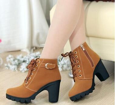 Women Ankle Length Winter Boots With Lace And Buckle Detailing-Yellow-4-JadeMoghul Inc.