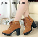 Women Ankle Length Winter Boots With Lace And Buckle Detailing-yellow plus cotton-4-JadeMoghul Inc.