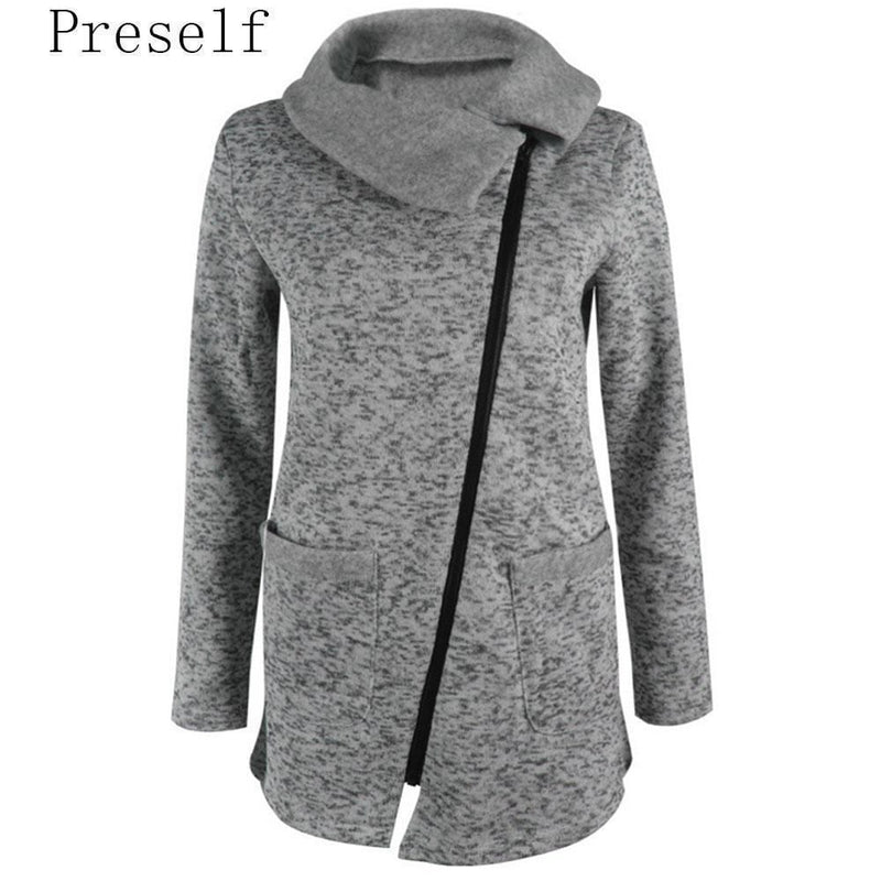 Women Autumn Winter Clothes Warm Fleece Jacket Slant Zipper Collared Coat Casual Clothing Overcoat Tops Female Coat Sweatshirts-Grey-XXL-China-JadeMoghul Inc.