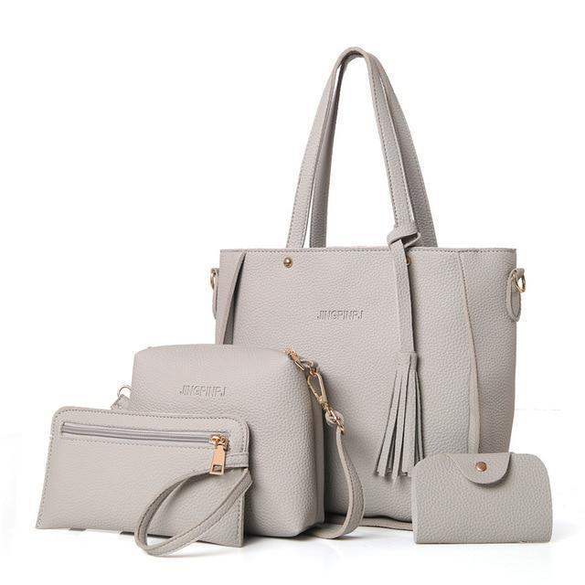 Women Bag Set Top-Handle Big Capacity Female Tassel Handbag Fashion Shoulder Bag Purse Ladies PU Leather Crossbody Bag-gray-(20cm<Max Length<30cm)-JadeMoghul Inc.
