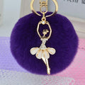 Women Ballerina Inspired Rabbit Fur Pom Pom Keychain/ Bag Charm-purple-JadeMoghul Inc.