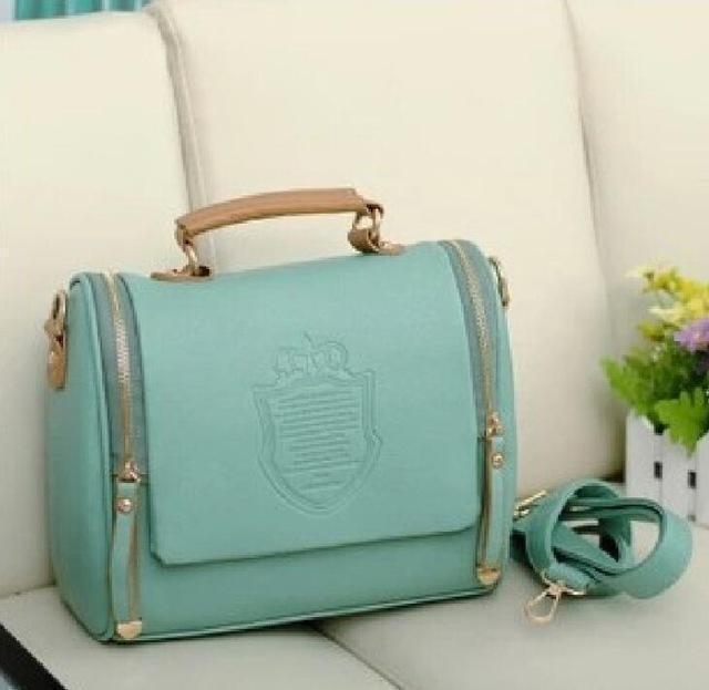 Women Barrel Shaped Patent Leather Hand Bag With Double Zip Closure-Green-China-JadeMoghul Inc.