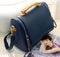 Women Barrel Shaped Patent Leather Hand Bag With Double Zip Closure-Navy blue-China-JadeMoghul Inc.