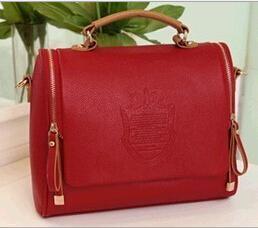 Women Barrel Shaped Patent Leather Hand Bag With Double Zip Closure-Red-China-JadeMoghul Inc.