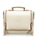 Women Barrel Shaped Patent Leather Hand Bag With Double Zip Closure-White-China-JadeMoghul Inc.