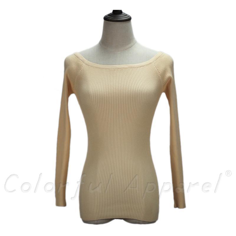 Women Basic Off / On Shoulder Full Sleeves solid Sweater-beige-One Size-JadeMoghul Inc.