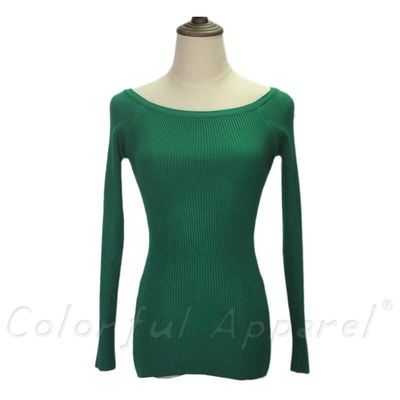 Women Basic Off / On Shoulder Full Sleeves solid Sweater-dark green-One Size-JadeMoghul Inc.