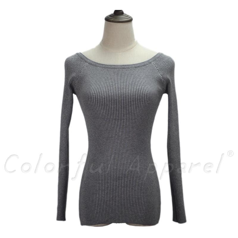 Women Basic Off / On Shoulder Full Sleeves solid Sweater-dark grey-One Size-JadeMoghul Inc.