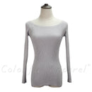 Women Basic Off / On Shoulder Full Sleeves solid Sweater-light grey-One Size-JadeMoghul Inc.
