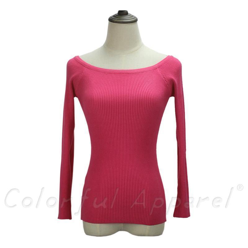 Women Basic Off / On Shoulder Full Sleeves solid Sweater-rose-One Size-JadeMoghul Inc.