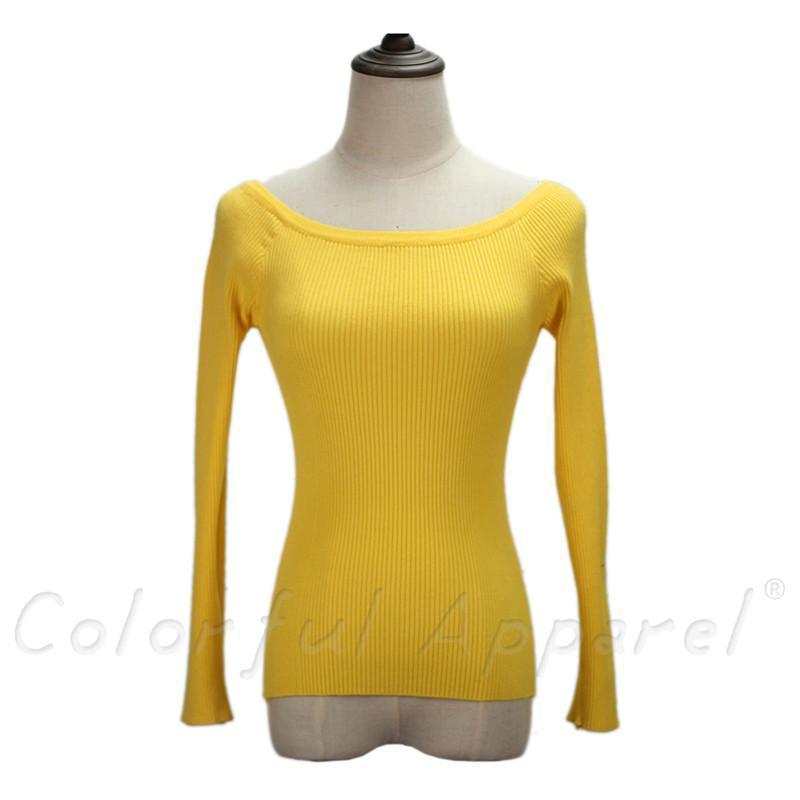 Women Basic Off / On Shoulder Full Sleeves solid Sweater-yellow-One Size-JadeMoghul Inc.