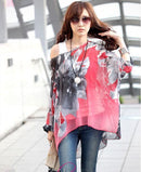 Women Batwing Sleeves Printed chiffon Shirt Top-picture color 13-4XL-JadeMoghul Inc.