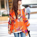 Women Batwing Sleeves Printed chiffon Shirt Top-picture color 14-4XL-JadeMoghul Inc.