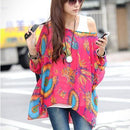 Women Batwing Sleeves Printed chiffon Shirt Top-picture color 17-4XL-JadeMoghul Inc.