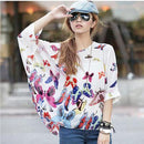 Women Batwing Sleeves Printed chiffon Shirt Top-picture color 20-4XL-JadeMoghul Inc.