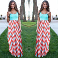 Women Beach Boho Maxi Dress - High Quality Striped Print Long Dress-Sky Blue-S-JadeMoghul Inc.
