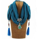Women Beautiful Necklace Scarf With Decorative Peacock Pendant And Tassel Detailing-blue-JadeMoghul Inc.