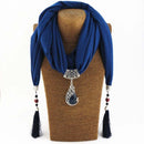 Women Beautiful Necklace Scarf With Decorative Peacock Pendant And Tassel Detailing-dark blue-JadeMoghul Inc.