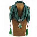 Women Beautiful Necklace Scarf With Decorative Peacock Pendant And Tassel Detailing-green-JadeMoghul Inc.