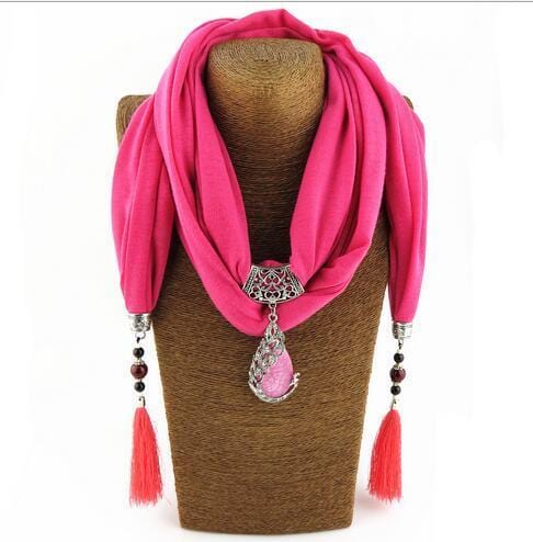 Women Beautiful Necklace Scarf With Decorative Peacock Pendant And Tassel Detailing-rose-JadeMoghul Inc.