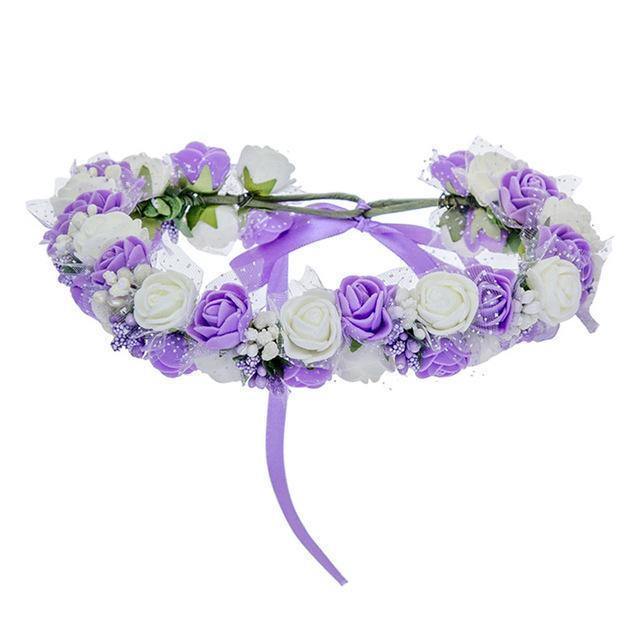 Women Bezel Flowers on Head AWAYTR Girls Flower Crown Wreath Wedding Bridal Hair Accessories Double Foam Rose Floral Headband-Purple-JadeMoghul Inc.