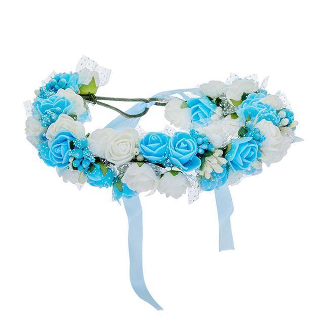 Women Bezel Flowers on Head AWAYTR Girls Flower Crown Wreath Wedding Bridal Hair Accessories Double Foam Rose Floral Headband-Sky Blue-JadeMoghul Inc.