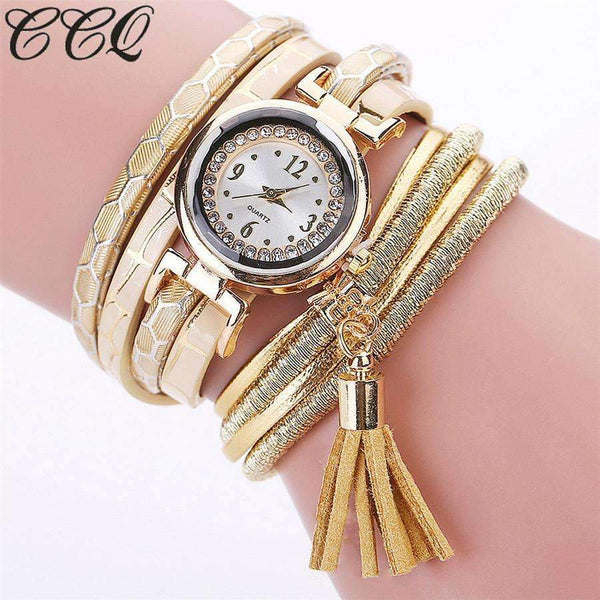 Women Bracelet Watch - Multilayer Leather Bracelet Watch-beige-JadeMoghul Inc.