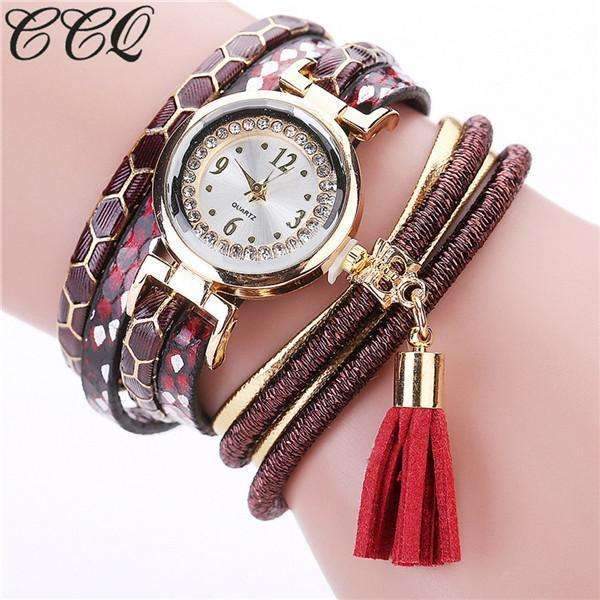 Women Bracelet Watch - Multilayer Leather Bracelet Watch-red-JadeMoghul Inc.