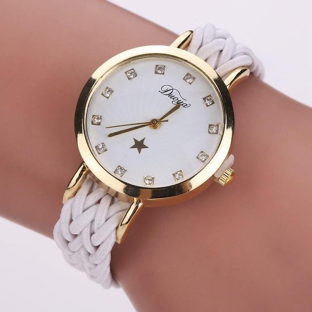 Women Braided Leather Fashion Wrist Watch-White-JadeMoghul Inc.