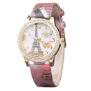 Women Butterfly And Eiffel Tower Pattern Leather Strap Vogue Watch-1-JadeMoghul Inc.