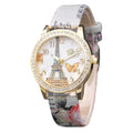 Women Butterfly And Eiffel Tower Pattern Leather Strap Vogue Watch-2-JadeMoghul Inc.